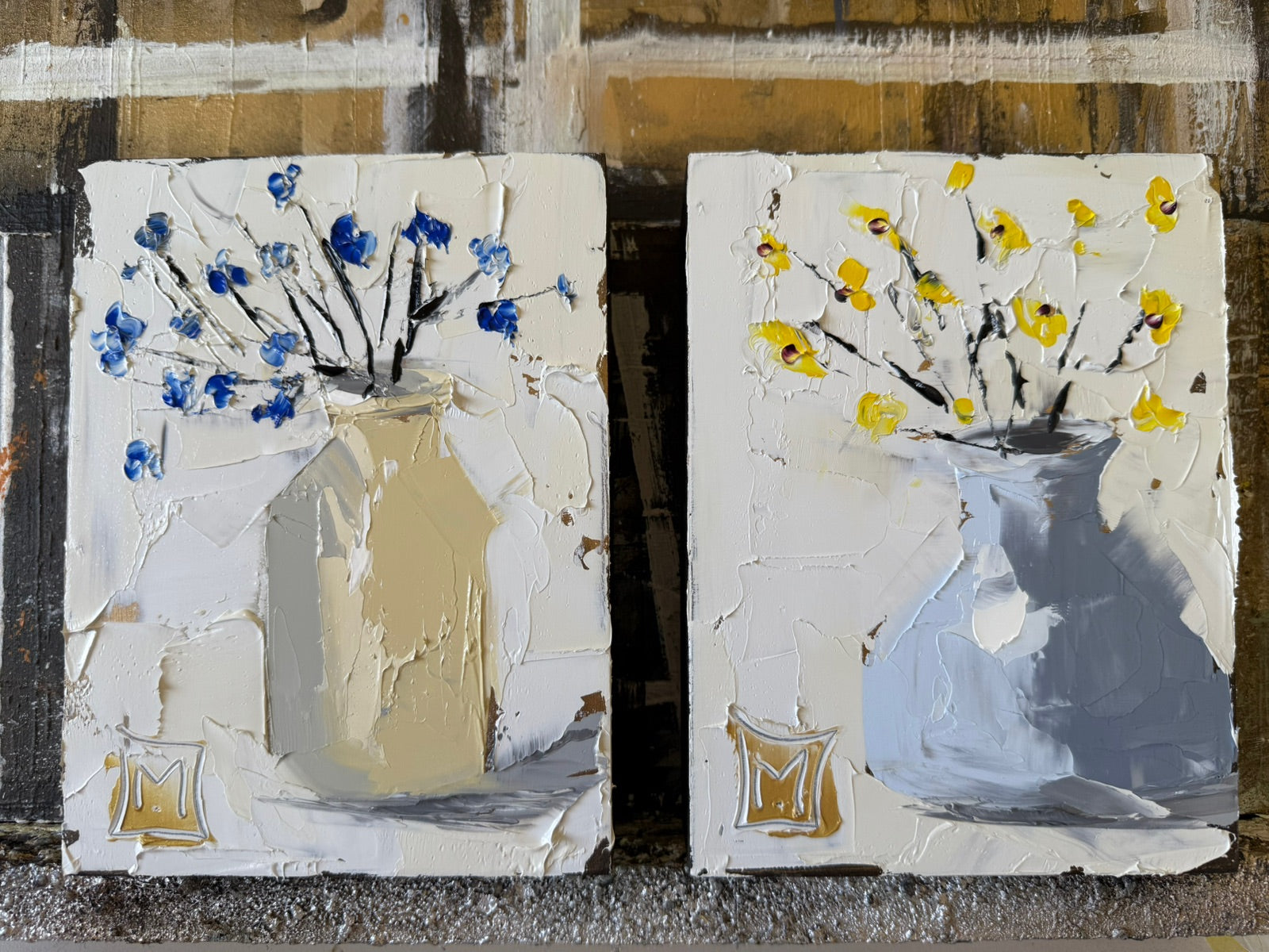 Soft pastel impasto florals (set)