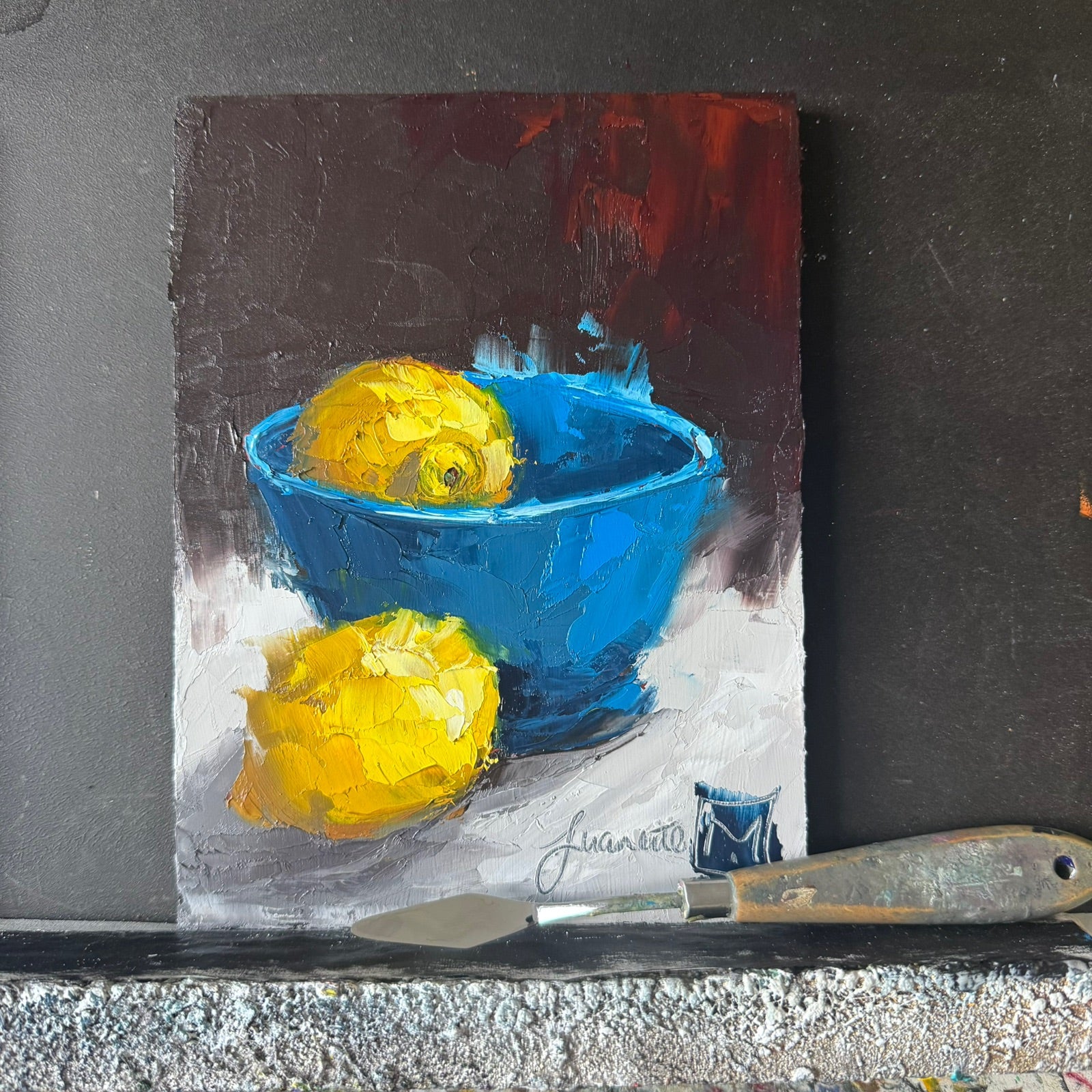 Still life with cobalt and lemon