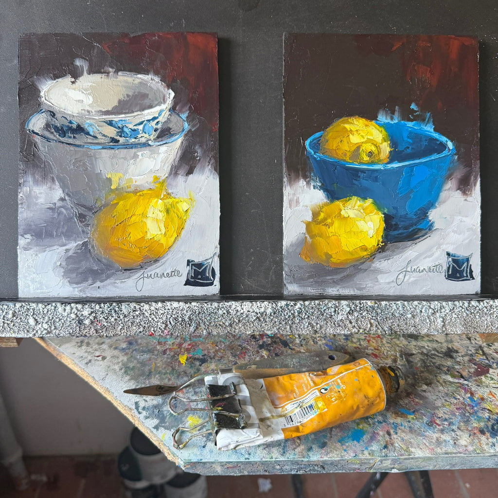 Still life with cobalt and lemon