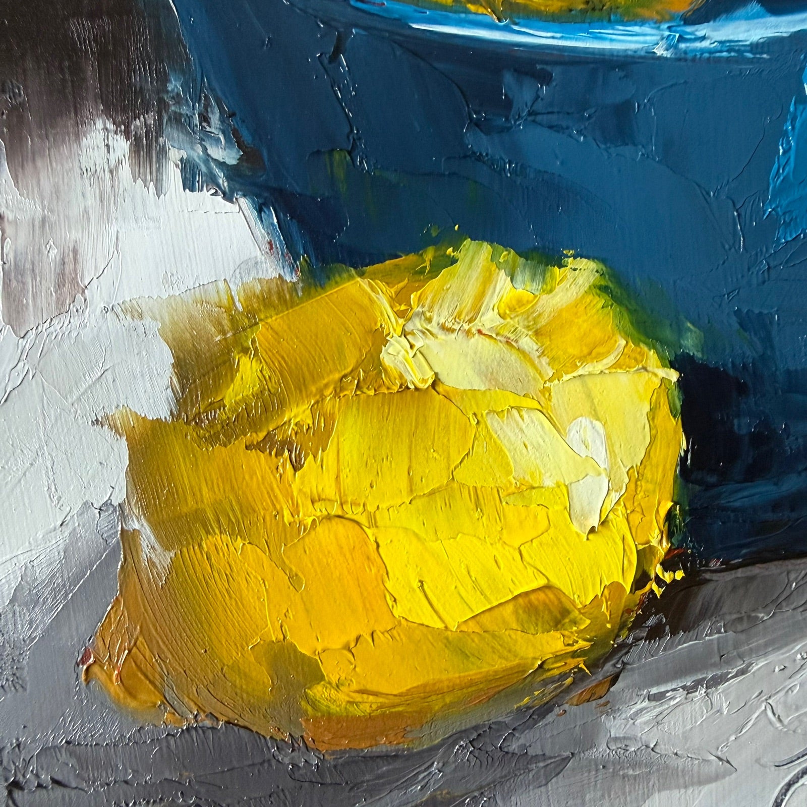 Still life with cobalt and lemon
