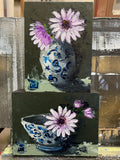 Purple daisies in delft (set of two)