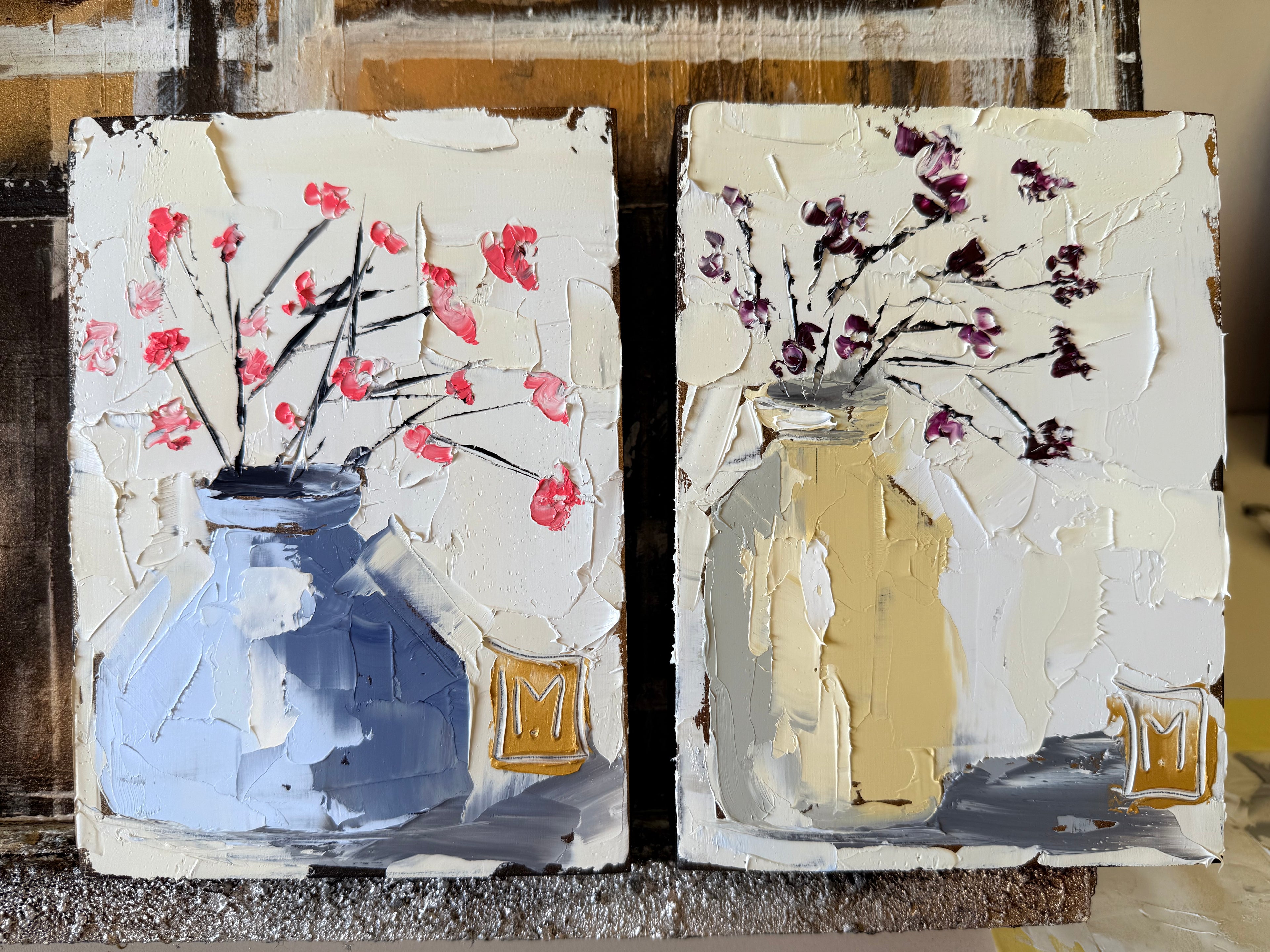 Soft pastel florals 2 (set of two)