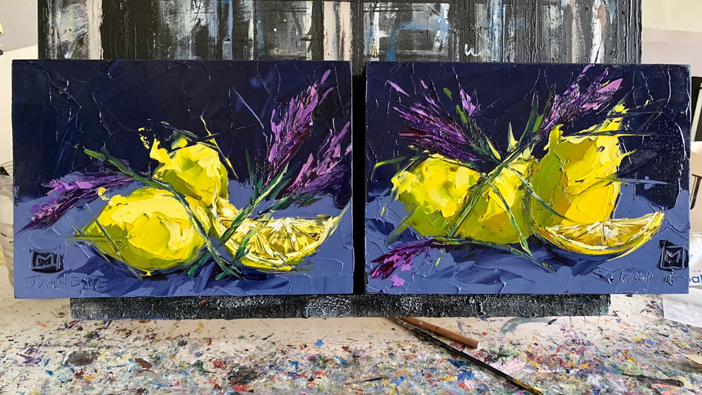 Splashes of yellow and lavender (set of two)