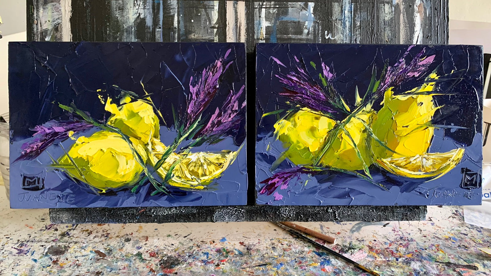 Splashes of yellow and lavender (set of two)
