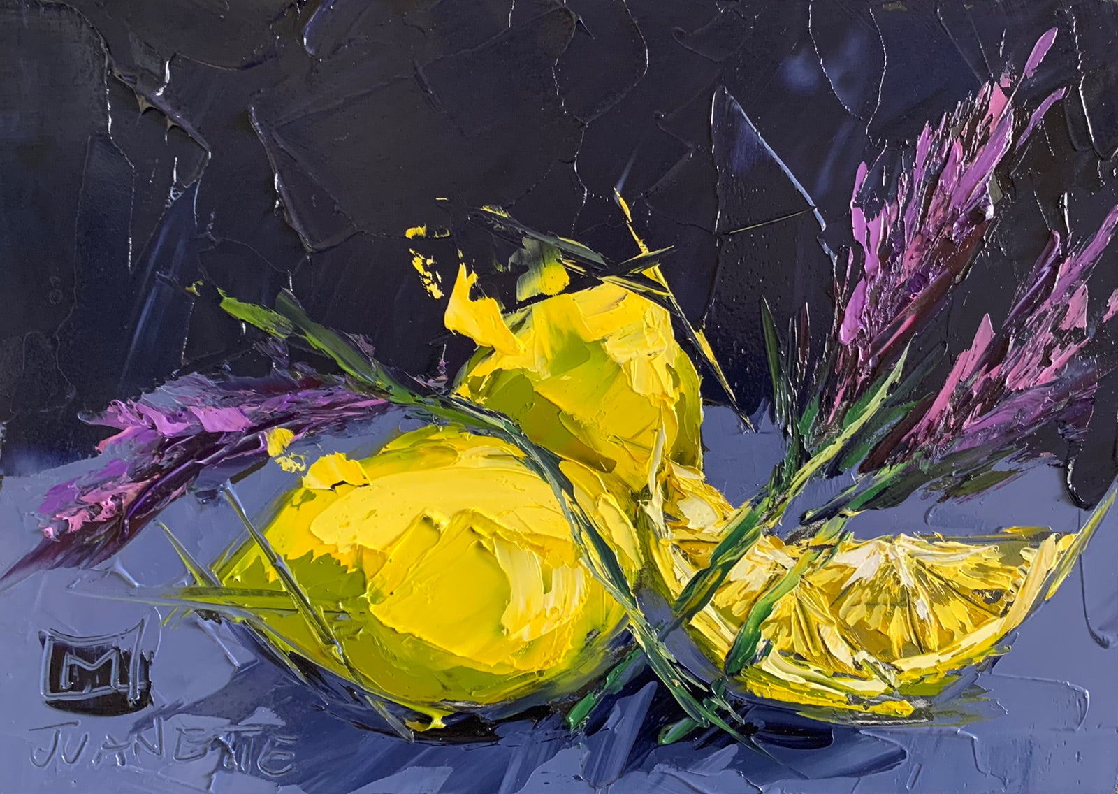 Splashes of yellow and lavender (set of two)